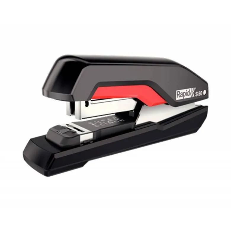 GRAPADORA RAPID SUPREME S50 PLASTICO CAPACIDAD DE GRAPADO 50 HOJAS USA GRAPAS 24/6-8+ Y 26/6-8+ COLOR NEGRO/ROJO