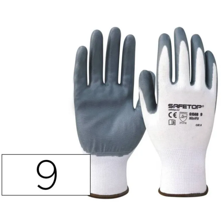 GUANTES DE NITRILO SAFETOP NITRI-FIT SINTETICO SOLIDO GRIS SIN COSTURA TALLA 9