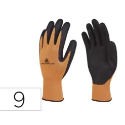 GUANTES DELTAPLUS POLIESTER IMPREGANDO LATEX PALMA Y DEDOS NARANJA FLUOR/NEGRO TALLA 9