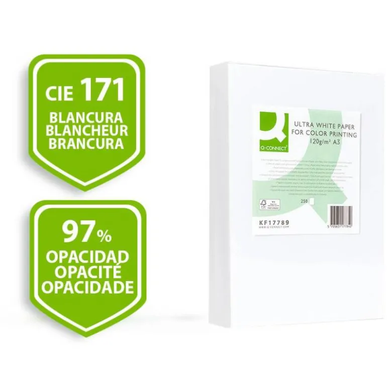 250 Hojas NO ES TAMAÑO FOLIO Papel fotocopiadora Q-Connect Ultra White DIN A3 120 Gr