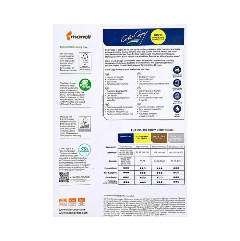 250 Hojas Papel multifuncion Mondi Color Copy A4 200 gr/m2 Satinado