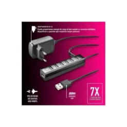 HUB NGS TINY 7 PUERTOS CON ADAPTADOR CORRIENTE USB 2.0