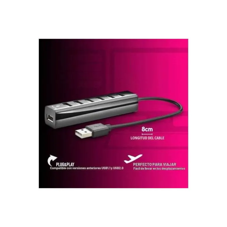 HUB NGS TINY 7 PUERTOS CON ADAPTADOR CORRIENTE USB 2.0