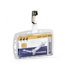 IDENTIFICADOR CON PINZA GIRATORIA DURABLE ACRILICO HORIZONTAL CON UÑERO PARA PASES DE SEGURIDAD 54X85 MM