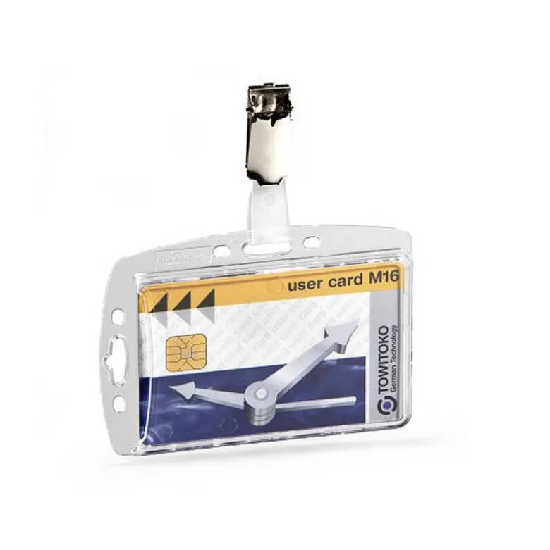 IDENTIFICADOR CON PINZA GIRATORIA DURABLE ACRILICO HORIZONTAL CON UÑERO PARA PASES DE SEGURIDAD 54X85 MM