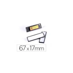 IDENTIFICADOR PORTANOMBRE DURABLE PVC ANTIARAÑAZOS CON IMAN Y EFECTO LUPA COLOR NEGRO 67X17 MM