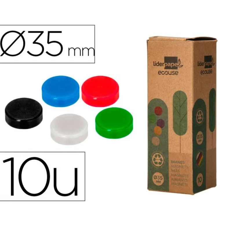 IMANES PARA SUJECION LIDERPAPEL ECOUSE PP RECICLADO PARA PIZARRA MAGNETICA 35 MM CAJA DE 10