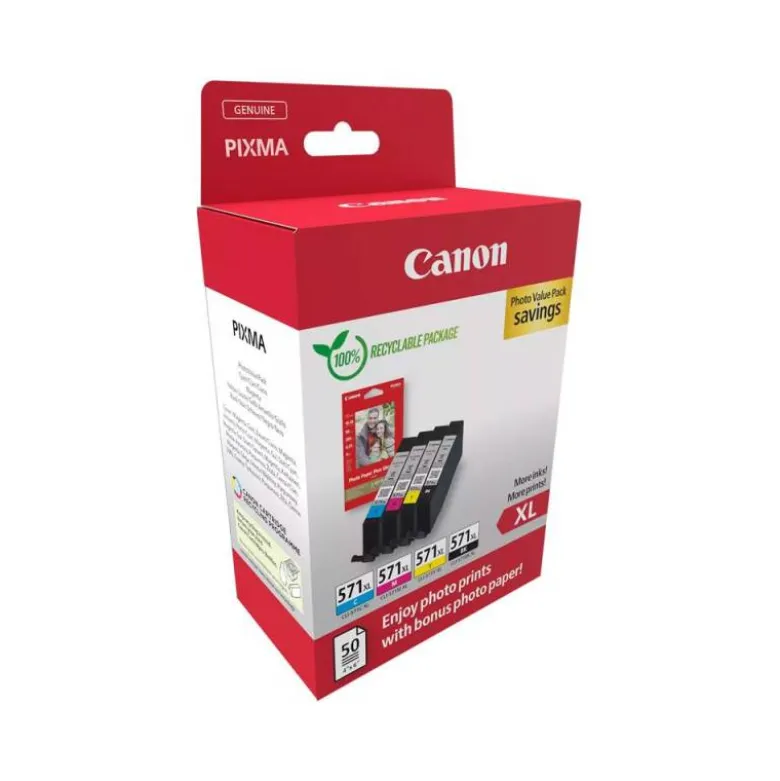 INK-JET CANON CLI-571XL PIXMA MG6852/TS6050/TS8050 MULTIPACK DE 4 UNIDADES NEGRO/AMARILLO/CIAN/MAGENTA 0332C006