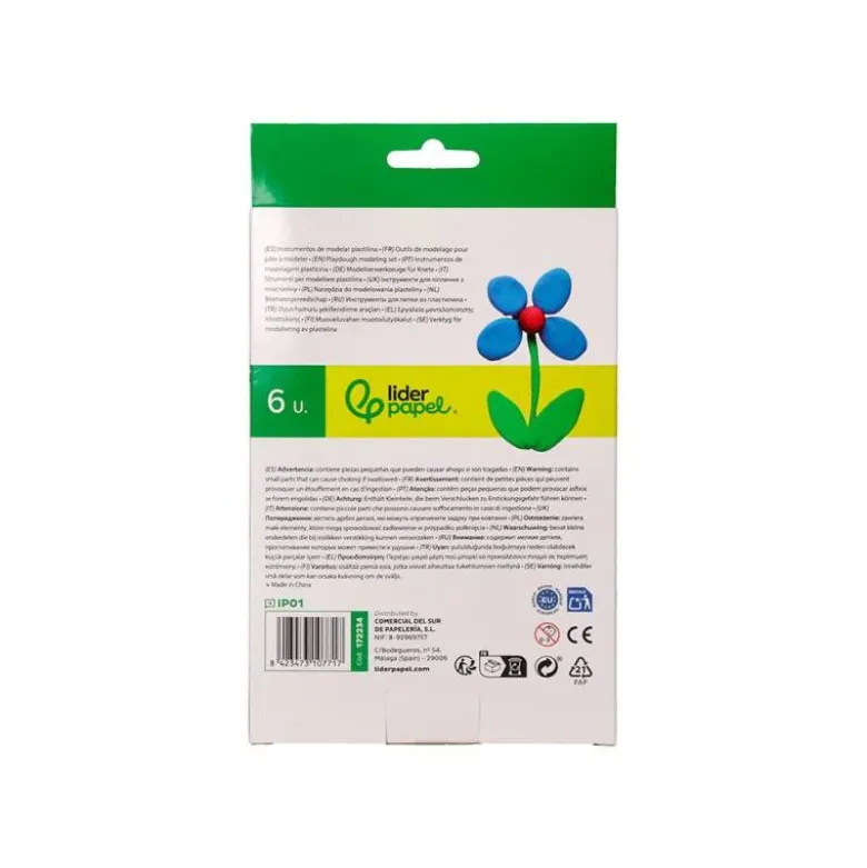 INSTRUMENTOS DE MODELAR LIDERPAPEL PARA PLASTILINA DE PLASTICO CAJA DE 6 PIEZAS