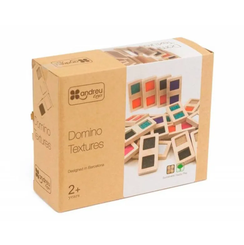 JUEGO DIDACTICO ANDREUTOYS DOMINO SENSORIAL TEXTURAS MADERA 28 PIEZAS +2 AÑOS