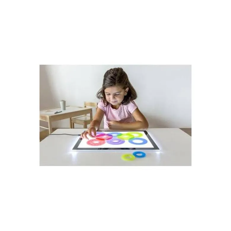 JUEGO MINILAND SET DE 16 AROS TRANSLUCIDOS Y 12 TARJETAS DE ACTIVIDADES DE DIFERENTES TEMATICAS 235X195X80 MM