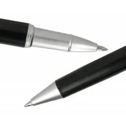 JUEGO BOLIGRAFO Y ROLLER BELIUS NORWICH CUERPO NEGRO MATE Y DETALLES CROMADOS SATINADOS EN CAJA REGALO