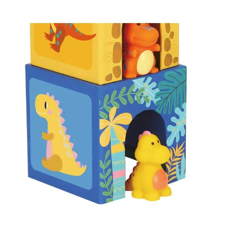 JUEGO INFANTIL IMAGINOVO CUBOS APILABLES NIDOS DINOSAURIOS +12 MESES 12 PIEZAS 13X13X13CM
