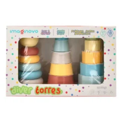 JUEGO INFANTIL IMAGINOVO MADERA TORRE DE FORMAS APILABLES +18 MESES 17 PIEZAS 28X20X9CM