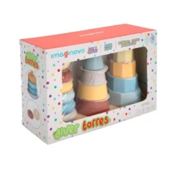 JUEGO INFANTIL IMAGINOVO MADERA TORRE DE FORMAS APILABLES +18 MESES 17 PIEZAS 28X20X9CM