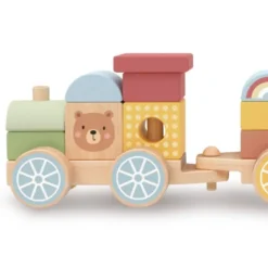 JUEGO INFANTIL IMAGINOVO MADERA TREN FIGURAS APILABLES CON RUEDAS +18 MESES 38X9,5X7,5CM