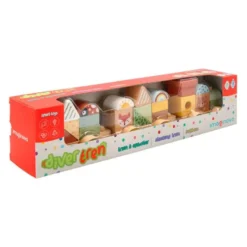 JUEGO INFANTIL IMAGINOVO MADERA TREN FIGURAS APILABLES CON RUEDAS +18 MESES 38X9,5X7,5CM