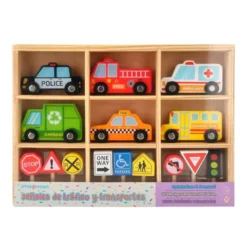 JUEGO INFANTIL IMAGINOVO MADERA VEHICULOS Y SEÑALES DE TRAFICO +3 AÑOS 16 PIEZAS 30X22X4CM