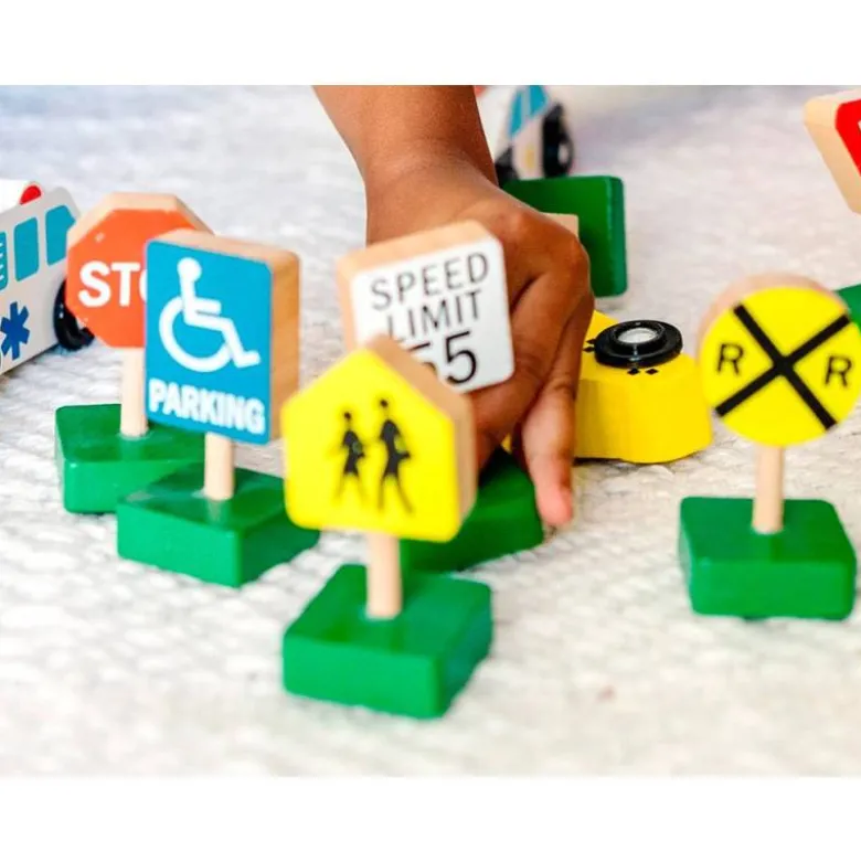 JUEGO INFANTIL IMAGINOVO MADERA VEHICULOS Y SEÑALES DE TRAFICO +3 AÑOS 16 PIEZAS 30X22X4CM