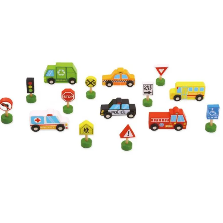 JUEGO INFANTIL IMAGINOVO MADERA VEHICULOS Y SEÑALES DE TRAFICO +3 AÑOS 16 PIEZAS 30X22X4CM