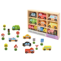 JUEGO INFANTIL IMAGINOVO MADERA VEHICULOS Y SEÑALES DE TRAFICO +3 AÑOS 16 PIEZAS 30X22X4CM