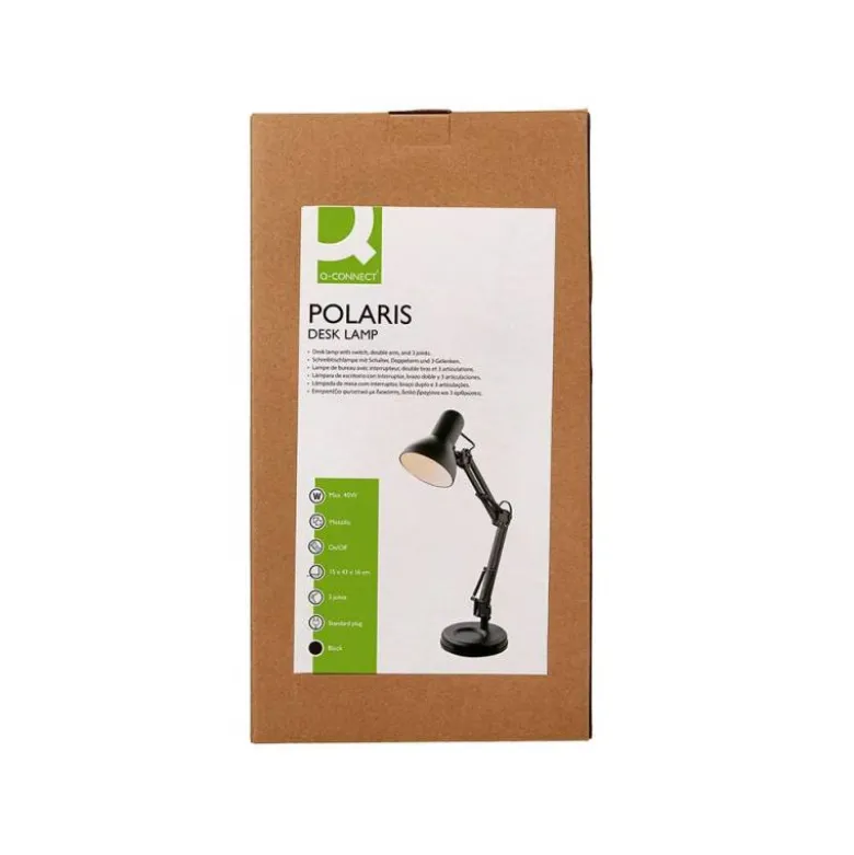 LAMPARA DE ESCRITORIO Q-CONNECT POLARIS METALICA CONINTERRUPTOR BRAZO DOBLE 3 ARTICULACIONES COLOR NEGRO