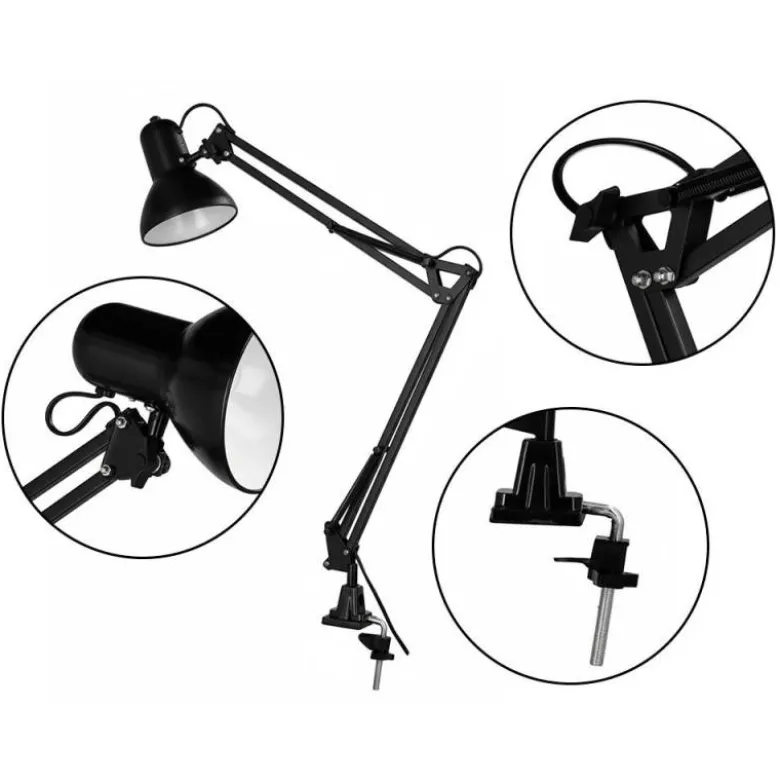 LAMPARA DE ESCRITORIO Q-CONNECT ANTARES METALICA CONPINZA INTERRUPTOR BRAZO DOBLE 3 ARTICULACIONES COLOR NEGRO