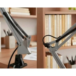 LAMPARA DE ESCRITORIO Q-CONNECT ANTARES METALICA CONPINZA INTERRUPTOR BRAZO DOBLE 3 ARTICULACIONES COLOR PLATA