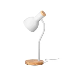 LAMPARA DE ESCRITORIO Q-CONNECT ORION METALICA CON DETALLES DE MADERA BRAZO FLEXIBLE COLOR BLANCO