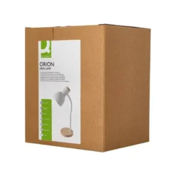LAMPARA DE ESCRITORIO Q-CONNECT ORION METALICA CON DETALLES DE MADERA BRAZO FLEXIBLE COLOR BLANCO