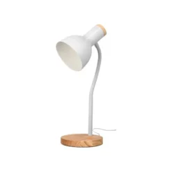 LAMPARA DE ESCRITORIO Q-CONNECT ORION METALICA CON DETALLES DE MADERA BRAZO FLEXIBLE COLOR BLANCO