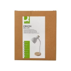LAMPARA DE ESCRITORIO Q-CONNECT ORION METALICA CON DETALLES DE MADERA BRAZO FLEXIBLE COLOR BLANCO