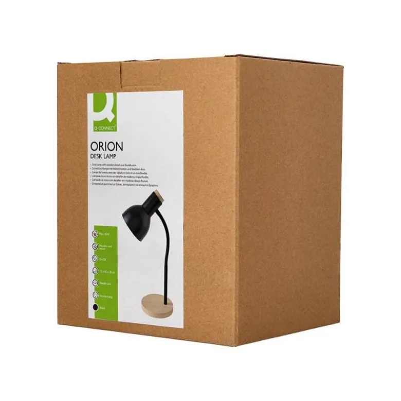 LAMPARA DE ESCRITORIO Q-CONNECT ORION METALICA CON DETALLES DE MADERA BRAZO FLEXIBLE COLOR NEGRO