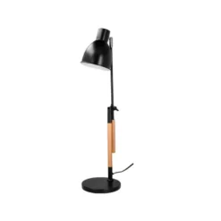 LAMPARA DE ESCRITORIO Q-CONNECT DENEB METALICA CON DETALLES DE MADERA INTERRUPTOR2 ARTICULACIONES COLOR NEGRO
