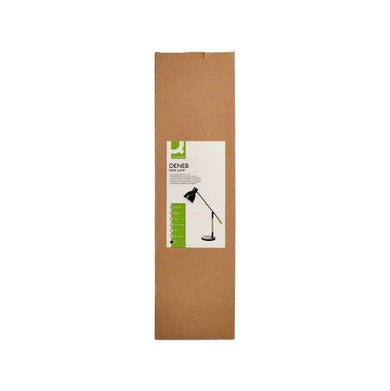 LAMPARA DE ESCRITORIO Q-CONNECT DENEB METALICA CON DETALLES DE MADERA INTERRUPTOR2 ARTICULACIONES COLOR NEGRO