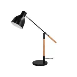 LAMPARA DE ESCRITORIO Q-CONNECT DENEB METALICA CON DETALLES DE MADERA INTERRUPTOR2 ARTICULACIONES COLOR NEGRO