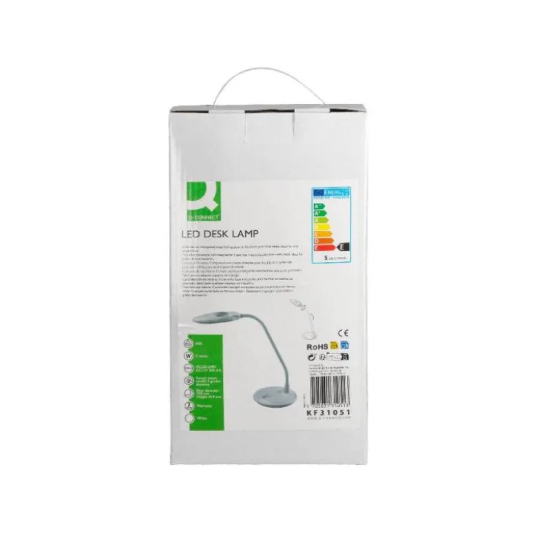 LAMPARA DE OFICINA Q-CONNECT SOBREMESA PROFESIONAL ABS 18 LEDS 5W INTERRUPTOR SENSOR 3 NIVELES CON LUPA COLOR BLANCO