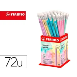 LAPICES DE GRAFITO CON GOMA STABILO SWANO MINA 2,2 MM DUREZA HB EXPOSITOR DE 72 UNIDADES COLORES PASTELES