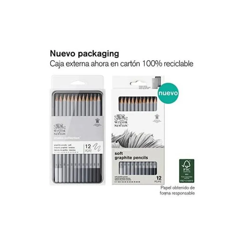 LAPICES DE GRAFITO WINSOR&NEWTON STUDIO COLECCION CAJA METALICA CON 12 UNIDADES GRADUACIONES