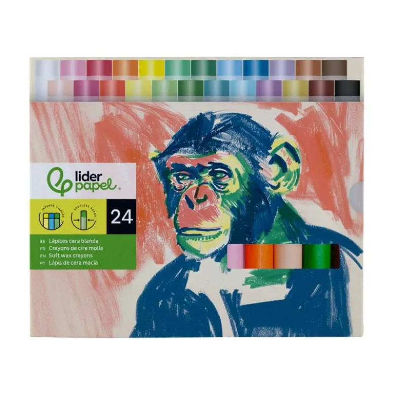 LAPICES CERA BLANDA LIDERPAPEL REDONDA CAJA DE 24 UNIDADES COLORES SURTIDOS