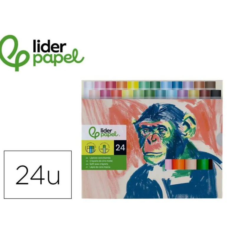 LAPICES CERA BLANDA LIDERPAPEL REDONDA CAJA DE 24 UNIDADES COLORES SURTIDOS