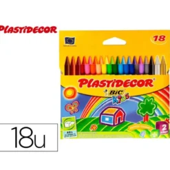 Lapices cera Plastidecor caja de 18 unidades colores surtidos