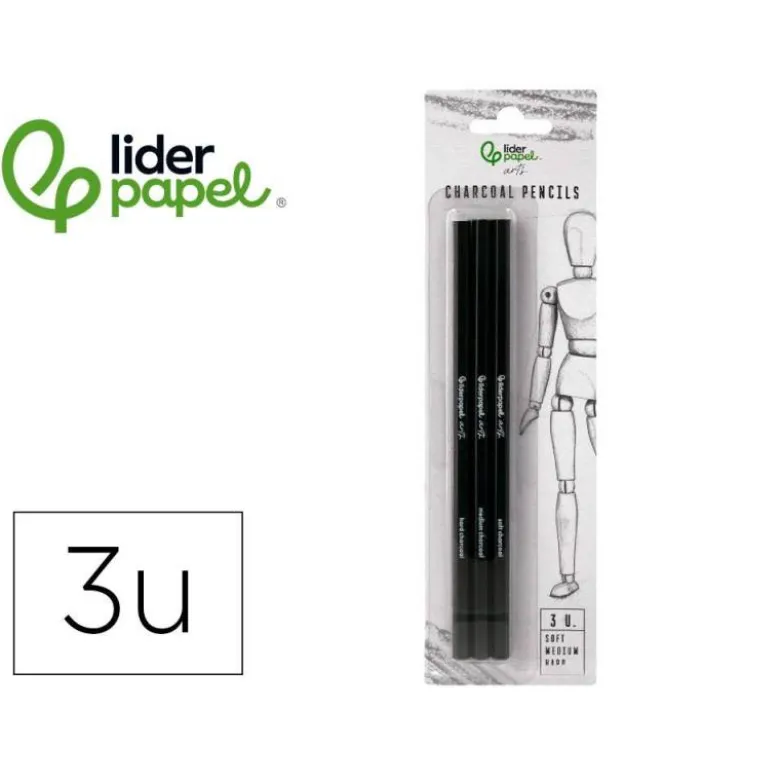 LAPICES DE CARBONCILLO PARA ESBOZOS LIDERPAPEL CAJA DE 3 UNIDADES CON DIFERENTES DUREZAS CERTIFICADO FSC