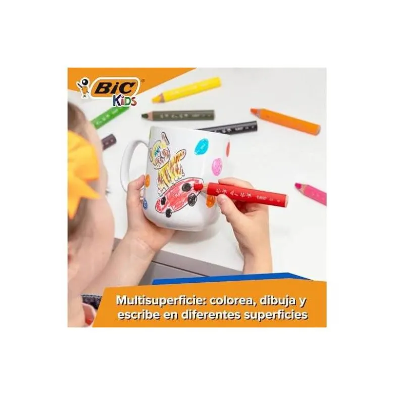 LAPICES DE COLORES BIC MULTISUPERFICIES TRIANGULARES MINA BORRABLE CAJA DE 10 UNIDADES COLORES SURTIDOS