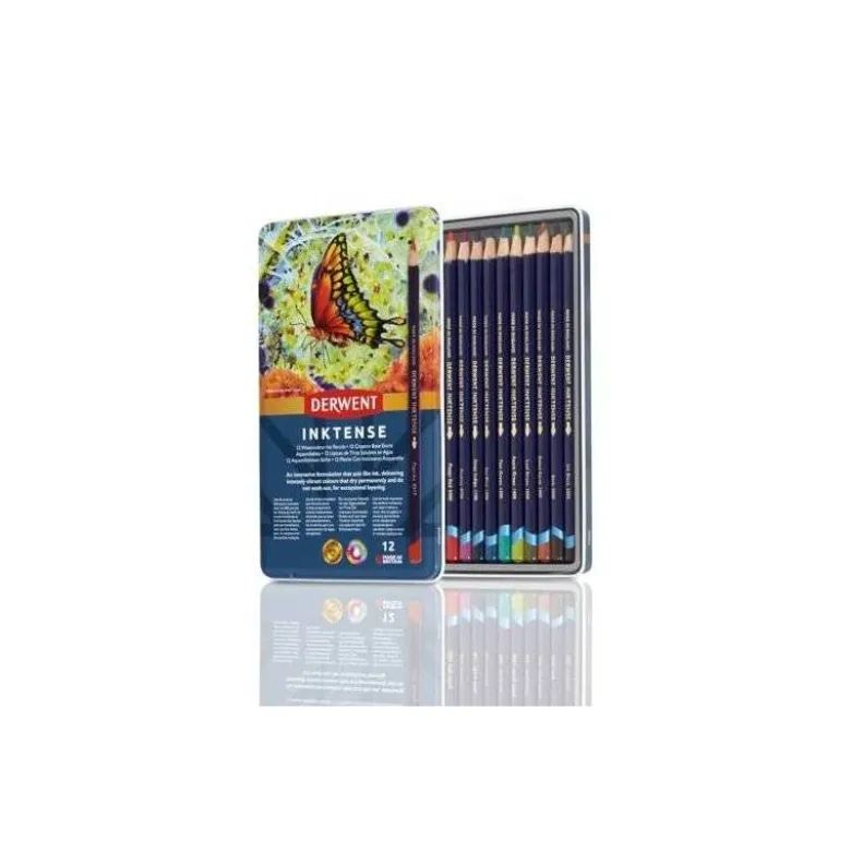 LAPICES DE COLORES DERWENT INKTENSE ACUARELABLE CAJA METALICA DE 12 UNIDADES COLORES SURTIDOS