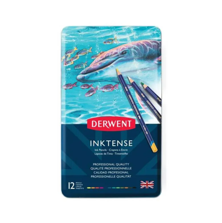 LAPICES DE COLORES DERWENT INKTENSE ACUARELABLE CAJA METALICA DE 12 UNIDADES COLORES SURTIDOS