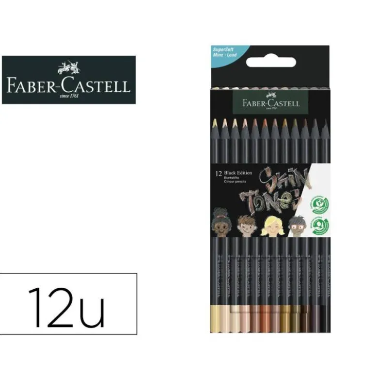 LAPICES DE COLORES FABER CASTELL BLACK EDICION TONOS DE PIEL CAJA DE 12 UNIDADES COLORES SURTIDOS
