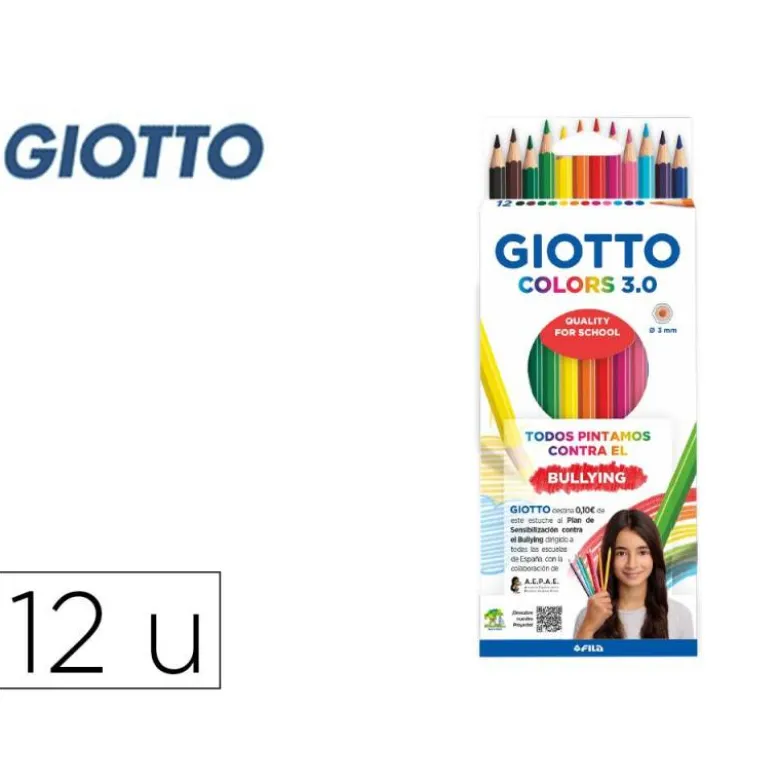 LAPICES DE COLORES GIOTTO COLORS 3.0 CAJA DE 12 COLORES MINA 3 MM