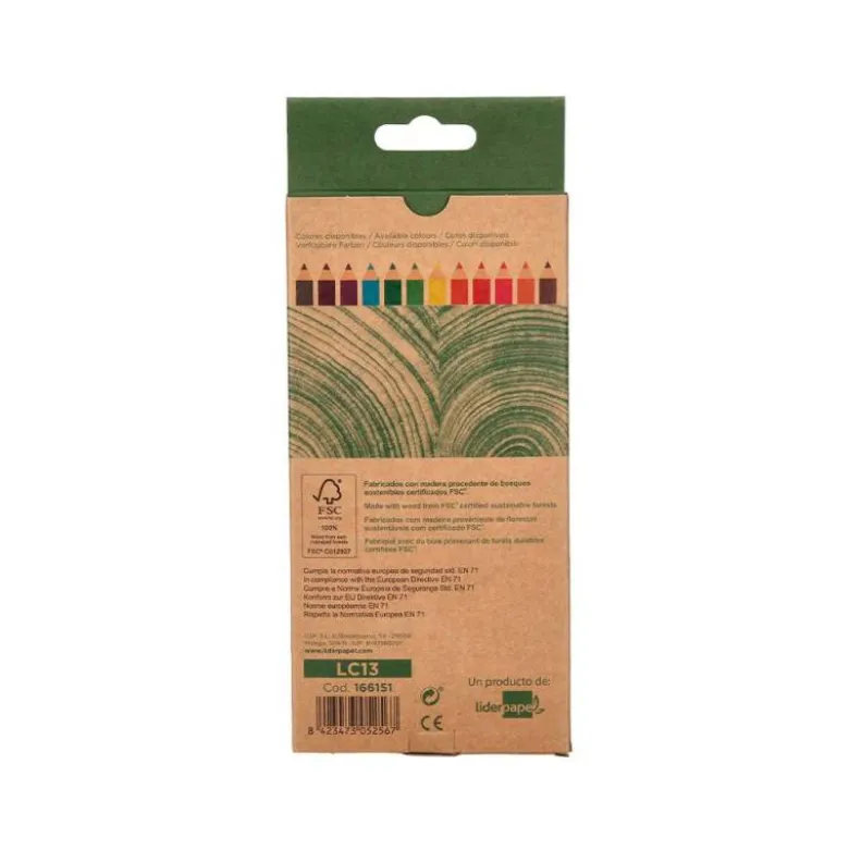 LAPICES DE COLORES LIDERPAPEL ECOUSE CAJA DE 12 COLORES SURTIDOS CON CERTIFICADO FSC