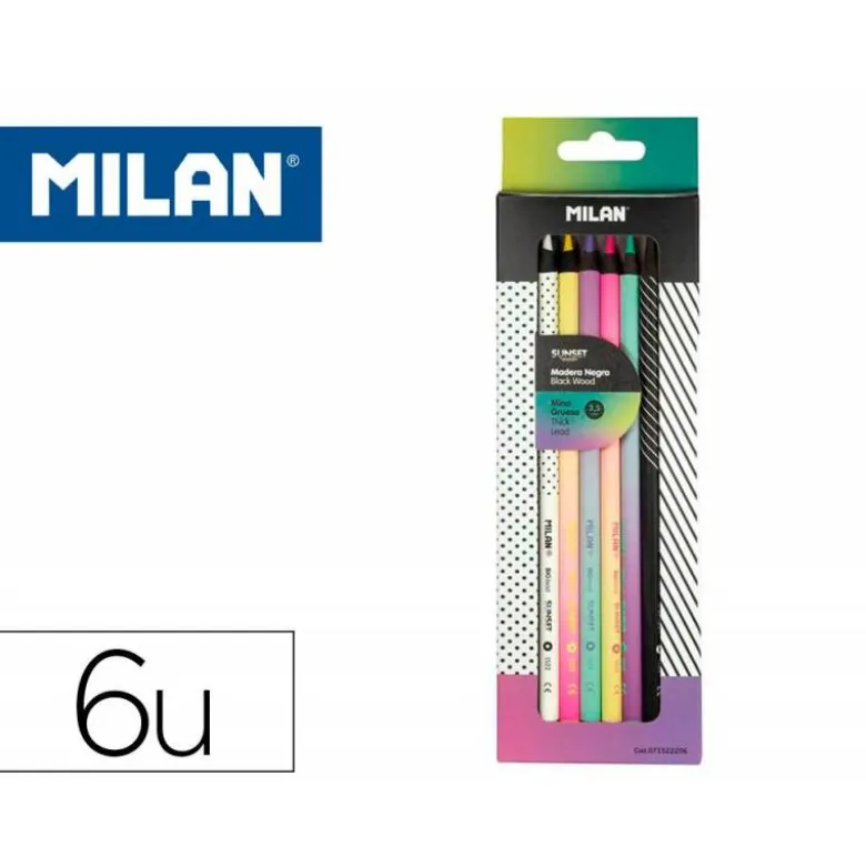 LAPICES DE COLORES MILAN SUNSET MINA GRUESA 3,5 MM CAJA DE 6 UNIDADES COLORES SURTIDOS